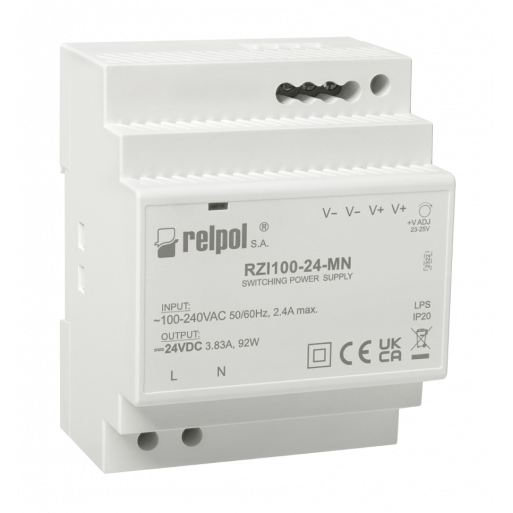 Zasilacz impulsowy modułowy 90‑264 V AC 24 V DC 3,83A moc 92W RELPOL RZI100‑24‑MN