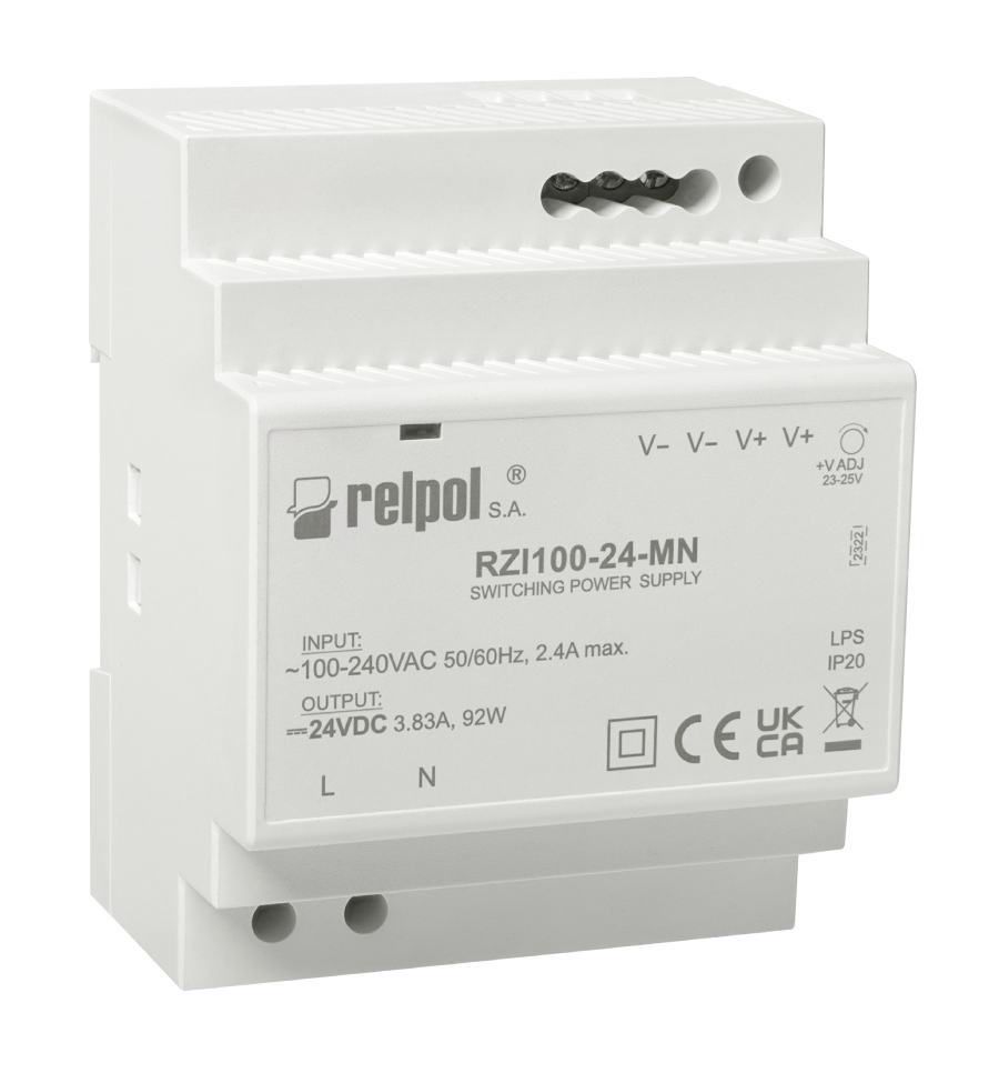 Zasilacz RELPOL RZI100‑24‑MN, 24V DC 3,83A moc 92W
